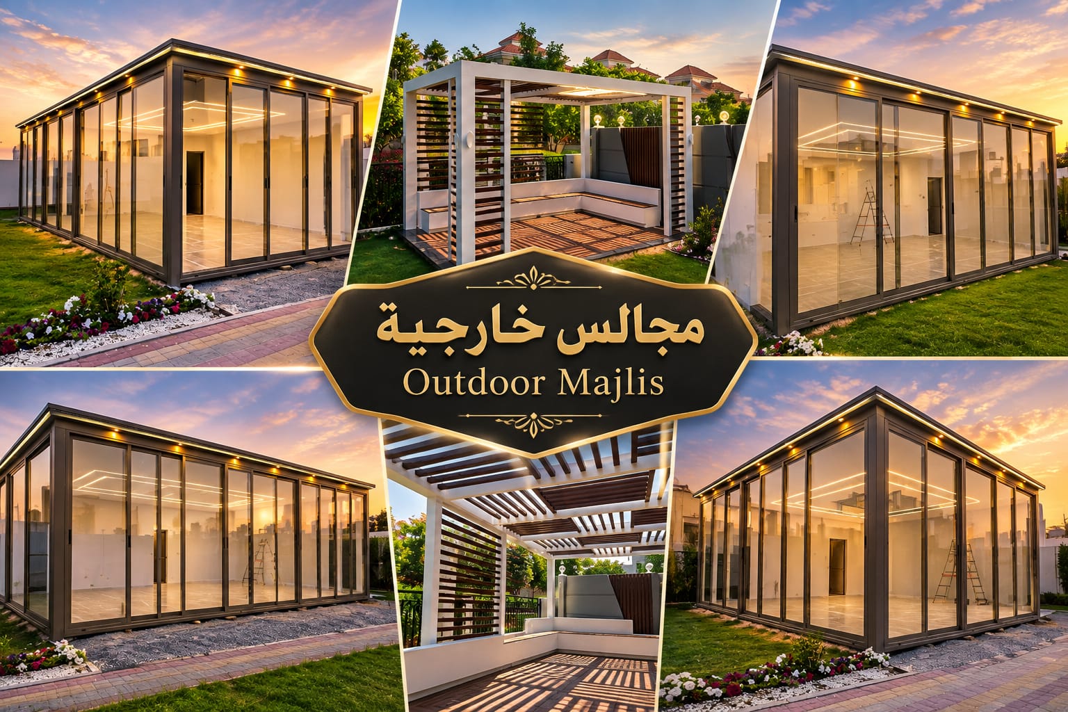 Outdoor Majlis — Glazed enclosure and pergola structure